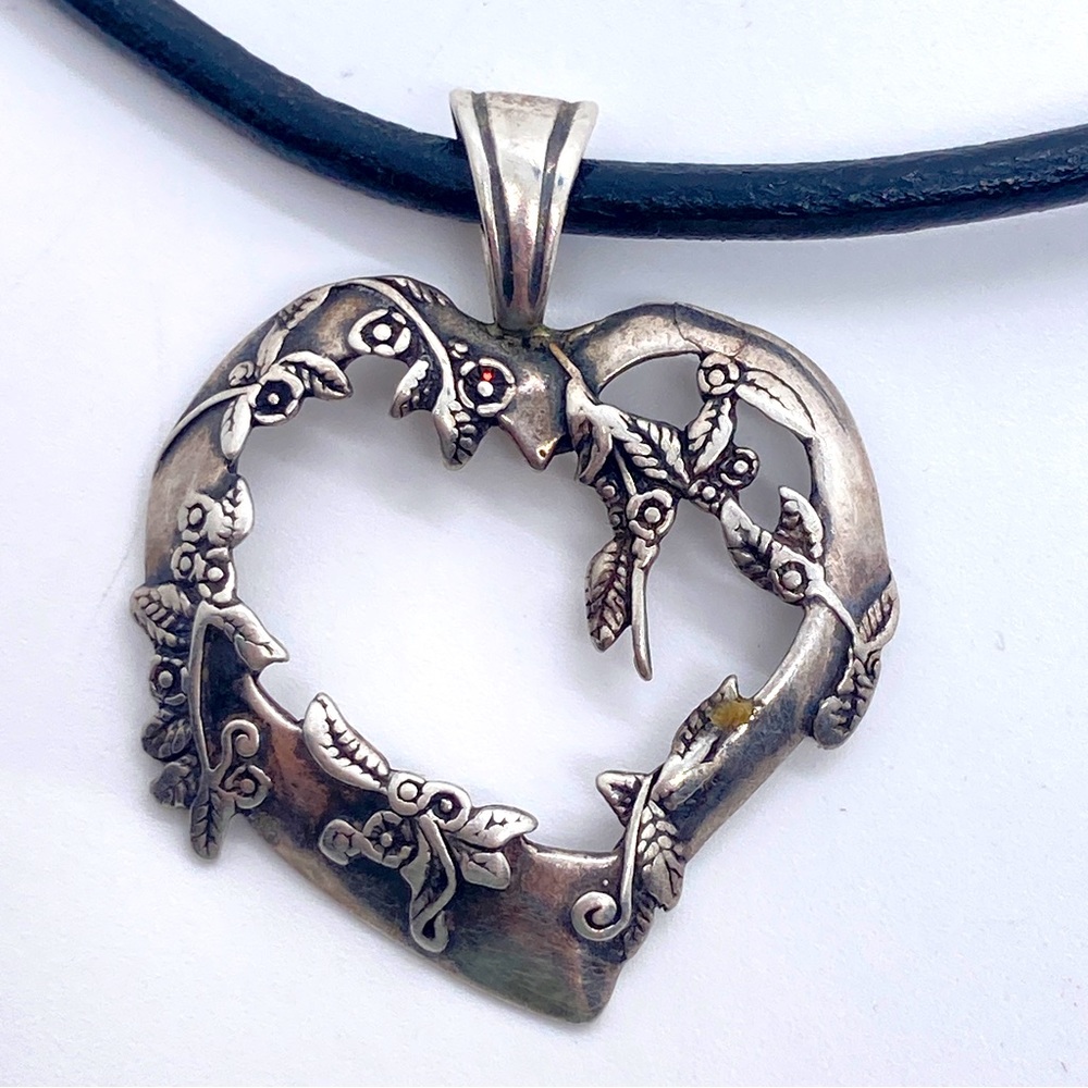 Jezlaine Sterling Silver Heart Pendant with Flowers on Silpada Necklace